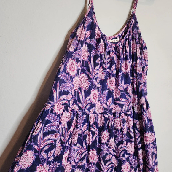 XiRENA Tierney Cotton Sleeveless Tiered Midi Dress Navy purple pink Sz M pockets - Picture 7 of 16
